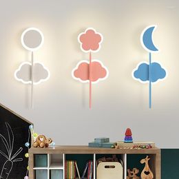 Wall Lamps Children's Room Boys Girls Bedroom Bedside Night Light Cute Decor Lights Cartoon Flowers Clouds Lamp LED