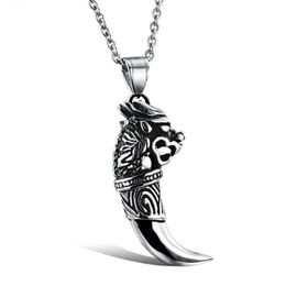 Pendant Necklaces Men's Cool Viking Wolf Tooth Necklace Stainless Steel Animal Tag Dragon With 24 InchPendant