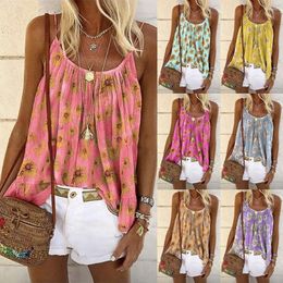 Women's Tanks Bohemian Tank Top Daisy Print Summer Casual Camisole Women's Tops T-shirt Spaghetti Strap Vest Female Camis Fashion