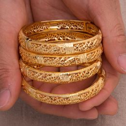Bangle Annayoyo 4Pcs African Dubai Wedding Bangles Style Stripe Bracelet Women Copper Plated Flower Jewellery