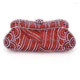 Evening Bags Full Crystals Women Day Party Clutches Cross Body Fix Long Chain Red Colour Gift Box Ruby Diamond Rhinestone Q78