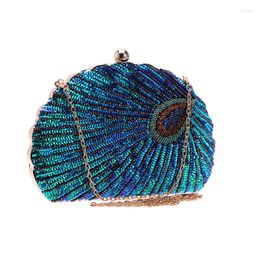 Evening Bags Japanese VIntage Women Bag Shell Handbag Beaded Sequined Wedding Cocktail Party Laides Day Clutches Peacock 2023