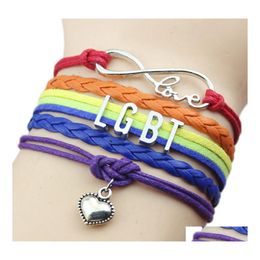 Charm Bracelets Lgbt Gay Pride For Women Men Rainbow Sign Mtilayer Leather Wrap Bangle Fashion Friendship Diy Jewellery Gift Drop Deliv Otjgp