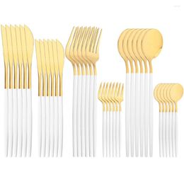 Dinnerware Sets 36pcs White Gold Western Dessert Knife Set Stainless Steel Cutlery Dinner Spoons Fork Flatware Tableware