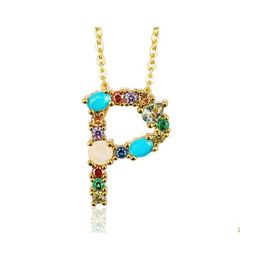 Pendant Necklaces Fashion 26 Letter Initial Mticolor Cz Necklace Gold Color Personalized Jewelry Women Accessories Girlfriend Gifts Dhule