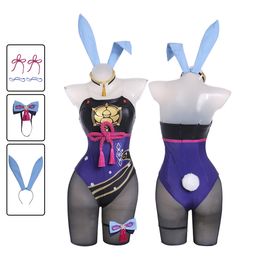 Anime Costumes Genshin Impact Kamisato Ayaka Cosplay Bunny Girl Sexy Jumpsuit Halloween for women