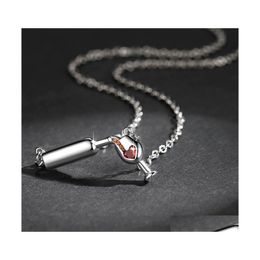 Pendant Necklaces Rose Gold Colour Creative Wine Glass Necklace For Women Zircon Red Heart Cup Charm Choker Short1 636 T2 Drop Delive Dhtu8