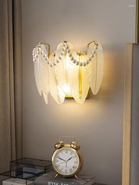 Wall Lamps Lamp Light Luxury Master Bedroom Bedside Table Living Room Background Modern Simple Pearl Feather Glass French