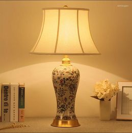 Table Lamps European White Flower Bird Ceramic Chinese Touch Switch Fabric Copper Base E27 LED Lamp For Bedside&foyer MF053