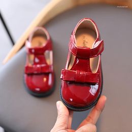 Flat Shoes Paint Leather Girl Bow Knot Design Kids Baby Princess Soft Soled Casual Rubber Children Flats