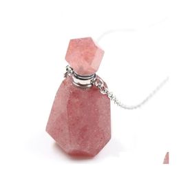 Pendant Necklaces Natural Stberry Quartz Gold Siery Per Bottle Necklace For Women Crystal Essential Oil Diffuser Jewelry 808 R2 Drop Dh1Ng