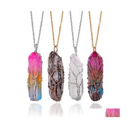 Pendant Necklaces Natural Stone Necklace Point Hexagonal Prism Sier Colour Copper Wire Wrap Women Men Jewellery Drop Delivery Pendants Otftj