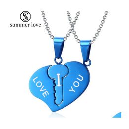 Pendant Necklaces 2Pcs/Set Love Key Heart For Womens Men Lovers Couple Jewellery Broken Necklace Valentine Day Gift Drop Delivery Penda Dh4Sx