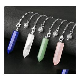 Arts And Crafts Natural Stone Hexagonal Column Pendum Charms For Dowsing Wicca Pointed Crystal Pillar Simple Pendums Reiki Pende Ame Dhmot