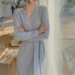 Casual Dresses Knitted Sweater Dress Women Autumn Winter Loose Laides V Neck Long Sleeve 2023 Vestido De Festa Longo