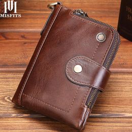 Wallets Short Genuine Leather Men's Wallet First Layer Cowhide Multifunctional Buckle Zipper Bag Casual Card Holder