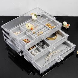 Jewelry Pouches Box Chocolate Transparent Plastic Three Layers Women Display MakeupTravel Storage Organize Earrings