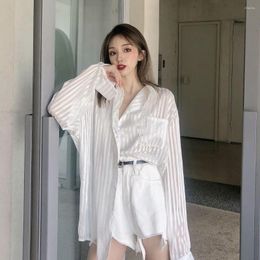 Women's Blouses Women Shirt Blouse White Women's Long Sleeve Striped Loose Bright Silk Summer Blusas Mujer