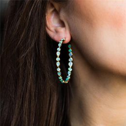 Hoop Earrings Tribal Green Blue Teardrop Opal Women Fashion Gold Colour Big Round Circle Statement Earring Jewellery