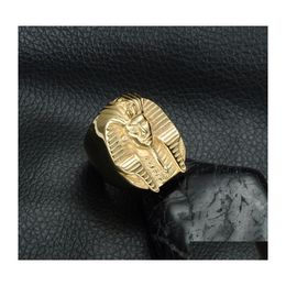 Band Rings Fashion Male Finger Gold Plated Mens Stainless Steel Egyptian Pharaoh King Ring Cube 593 Q2 Drop Delivery Jewellery Dhem9