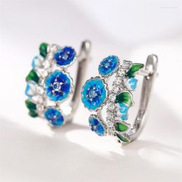 Hoop Earrings CAOSHI Elegant Lady Fancy Chic Flower Design Jewelry For Teen Girls Fashion Female Shiny Zirconia Accessories Gift