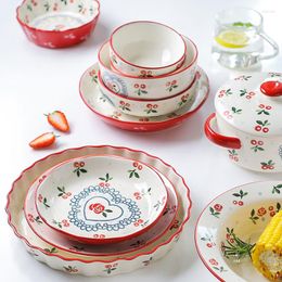 Plates Kawaii Flower Bowl Plate Set Dinner Lunch Porcelain Salad Dessert Baby Sets Combo Aesthetic Vajilla Completa Tableware