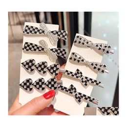 Hair Clips Barrettes Fashion Jewellery Checkerboard Hairpin Diamond Rhinestone Heart Bowknot Duck Beak Clip Girls Women Barrette Acc Dhots