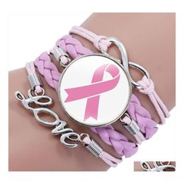 Charm Bracelets Pink Ribbon Breast Cancer Awareness For Women Faith Hope Cure Believe Bangle Fashion Inspirational Jewelry Drop Deliv Otk9Y