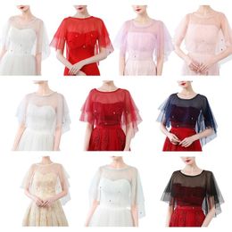 Scarves Women Crystal Tulle Wedding Wrap Shawl Bridal Party Transparent Capelet Shrug Female Shoulder Cover Up 10 Colors