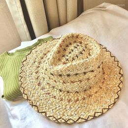 Wide Brim Hats 2023 Summer Simple Solid Colour Handmade Weave Raffia Sun For Women Lace Up Large Straw Hat Outdoor Beach Caps Eger22