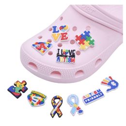 Shoe Parts Accessories Autism Theme Decoration Charm Buckle Jibitz For Croc Charms Clog Wristband Buttons Drop Delivery Shoes Dhzfk