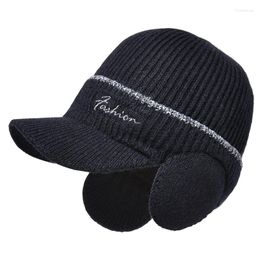 Berets Winter Wool Knitted Cap For Men Ear Protection Cold Weather Visor Beanie Outdoor Baseball Warm Fleece Hat Women Sboy