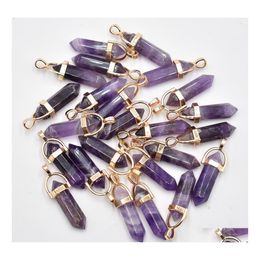 Arts And Crafts Natural Stone Charms Rose Quartz Amethyst Opal Hexagonal Prism Shape Point Chakra Pendants For Jewelry Necklace Earr Dhreb