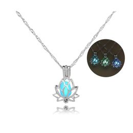 Lockets Glow In The Dark Lotus Flower Necklaces For Women Hollow Open Luminous Beads Cages Locket Pendant Chains Fashion Jewellery Gif Othyf