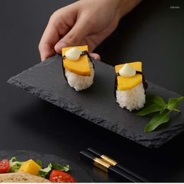 Plates Japanese-style Rock Plate Flat Sushi Bread Dessert Set Black Western Home