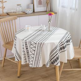 Table Cloth Cotton Linen Tablecloths Bohemia Black White Colour 59 Inch Round Living Room Fabric Party Decor Cover