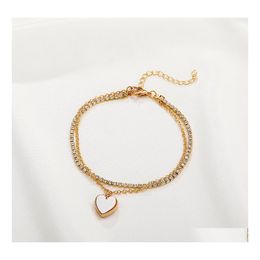 Charm Bracelets Fashion Jewelry Double Layer Love Heart Pendant Bracelet Rhinstone Chain Drop Delivery Dhjzl