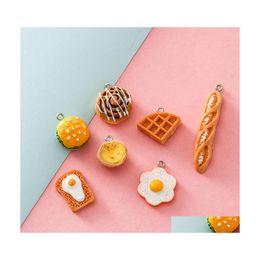 Charms 10Pcs Hamburger Egg Tart Cake Resin For Jewellery Findings Simated Food Pendant Diy Earing Keychain Accessory P154 Drop Deliver Dhrzd