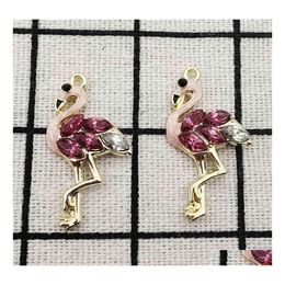 Charms 10Pcs Crystal Flamingo Charm Jewellery Accessories Earring Pendant Bracelet Necklace Zinc Alloy Diy Finding 15X30Mm Drop Delive Dh6Mb