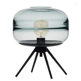 Table Lamps Modern American Glass Lamp Creative Bedroom Bedside Brown Blue Gray Shade Iron Bracket Reading Desk