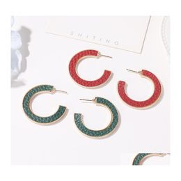Stud Vintage Geometric Leather Earrings For Women Fashion Snake Pattern Leopard Print Circle Female Party Jewelry 1262 B3 Drop Delive Dh1Bv
