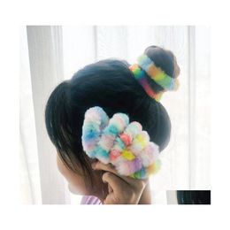 Hair Rubber Bands Ponytail Holder Scrunchy Accessories Elastic Band Rainbow Plush Hairbands For Women Girl Ties Ropes Winter Hairban Dhjsq