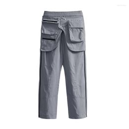 Men's Pants Streetwear Solid Colour Side Zipper Mult-pockets Straight Cargo For Men Waterproof Harajuku Elasitic Waist Baggy Trousers