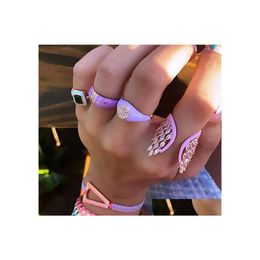 Cluster Rings Rose Gold Colour Finger Jewellery 5A Cubic Zirconia Blue Green Pink White Enamel Ring For Women Drop Delivery Dhdzb