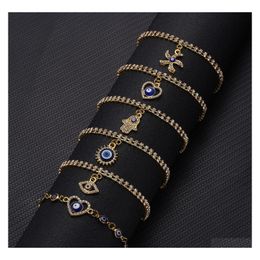 Charm Bracelets Blue Evil Eye For Women Hand Heart Starfish Crystal Tennis Chain Bange Female Fashion Party Jewellery Gift Drop Deliver Ot1Cm