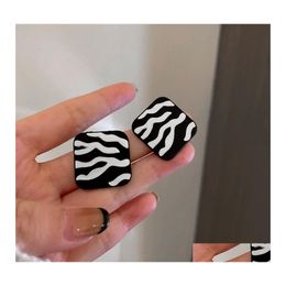 Stud Fashion Jewellery S925 Sier Post Black And White Zebra Stripe Geometric Square Earrings For Women Drop Delivery Dhedv