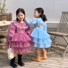 Girl Dresses Spring Autumn Girls Tutu Dress Baby Kids Party Children Clothes Fashion Layered Mesh Lace Petal Collar 2-6Y