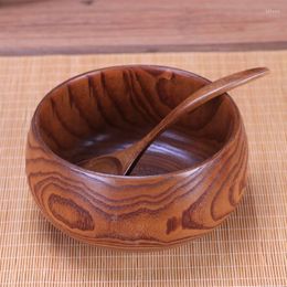 Bowls Japan Style Natual Jujube Wood Round Salad Bowl With Spoon Kitchen Handmade Child Fruit/Rice Noodle Large Retro Tableware