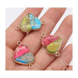 Pendant Necklaces Natural Stone Gem Heart Shape Mticolor Emperor Connector Handmade Crafts Necklace Bracelet Accessories For Woman D Dhyid