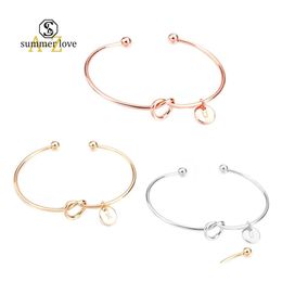 Link Chain Sale Classic Knot 26 Initial Letter Charm Bracelet Bangle For Women Men Rose Gold Wire Fashion Bridesmaid Jewellery Gift D Dhyo0
